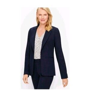 NWT Talbots Italian Luxe Knit Navy Blue Collared Blazer Jacket 18W Office Preppy